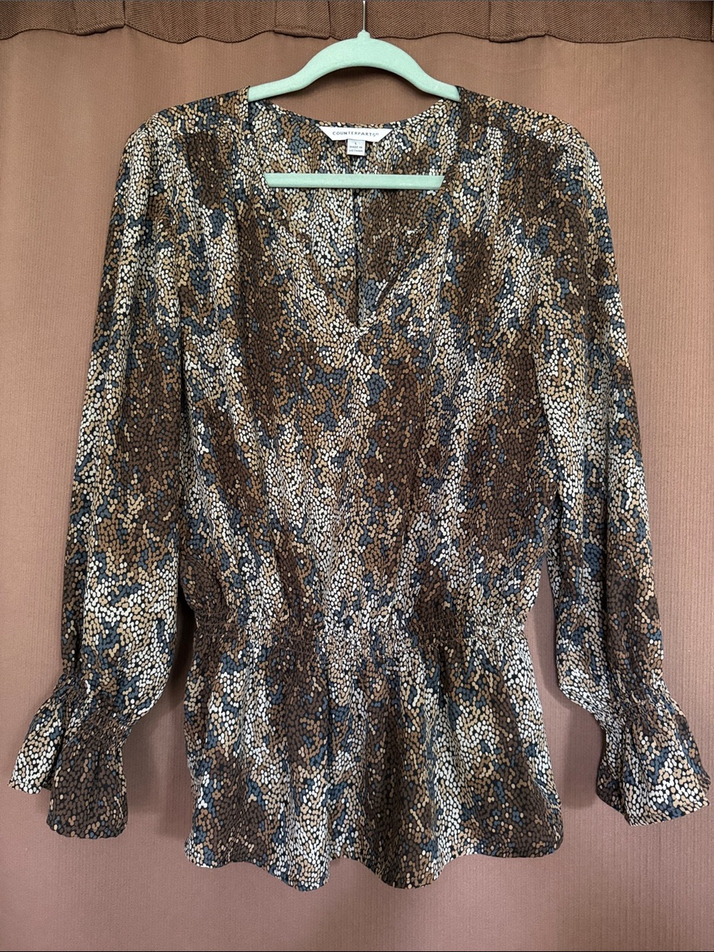 Counterparts Brown and Navy Patterned Blouse